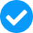 Blue and white tick icon